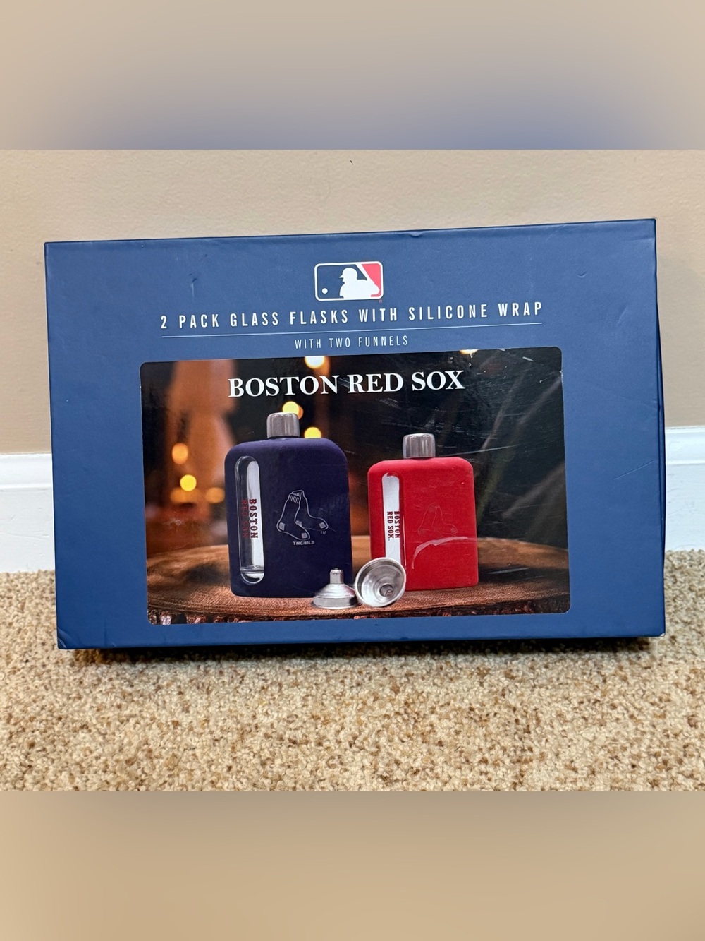 MLB Boston Red Sox Red and Navy Silicone-Wrap Glass Flasks - 2 Pack